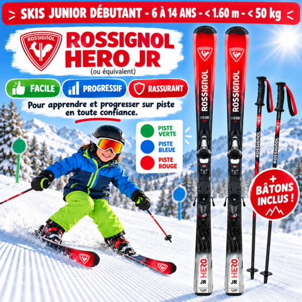 Skis Junior Débutant – 6 à 14 ans – <1,6m <50 kg